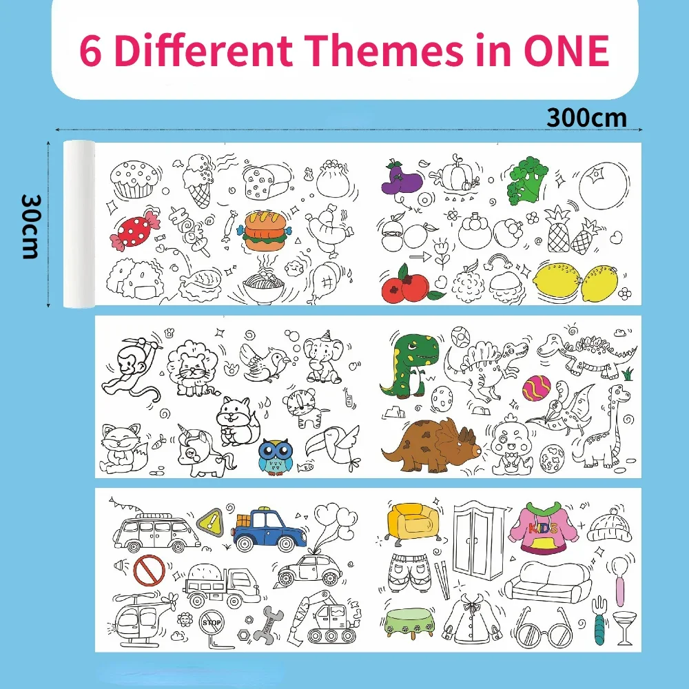 어린이 그림 롤 DIY 색칠하기 종이 롤, 컬러 채우기 종이, 낙서 스크롤 종이 컷, 어린이 그림 장난감, 교육 장난감