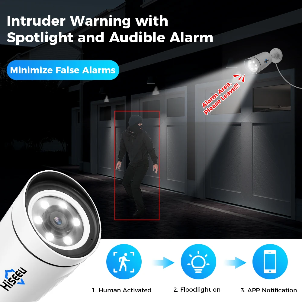 Hiseeu-4K 8MP IP 카메라 야외 POE 비디오 감시 오디오 기록 CCTV 보안 거리 모션 알람 컬러 야간 투시경 ONVIF, 시큐리티 보호 아이피 사진 촬영 정확한 확대 정밀