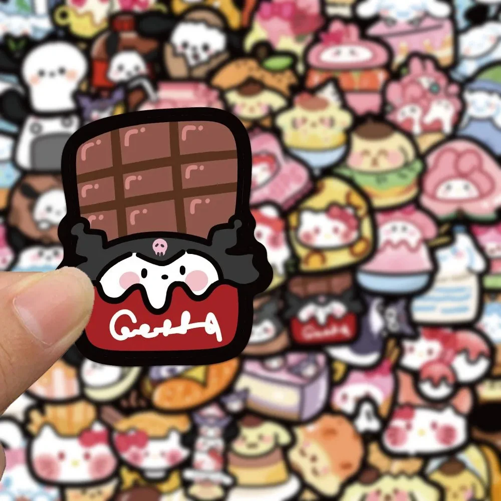 산리오 귀여운 재미있는 음식 만화 스티커, 미적인 헬로 키티 쿠로미 마이 멜로디 애니메이션 데칼, 귀여운 어린이 스티커 장난감, 10 개, 30 개, 50 개