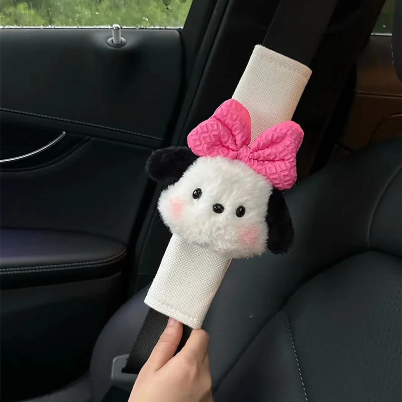 산리오 포차코 귀여운 카시트 벨트 커버, 귀여운 강아지 자동차 시트 벨트 어깨 패드 장식, 커플 자동차 인테리어 액세서리