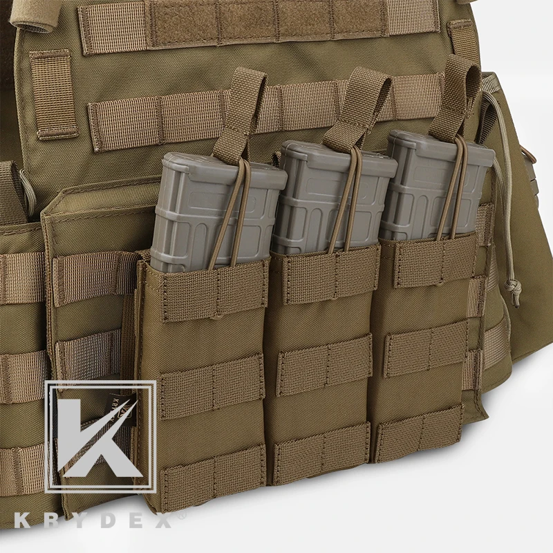 KRYDEX 전술 MOLLE 5.56mm 매그 파우치, 싱글, 더블, 트리플 오픈 탑 MOLLE 스트랩 매거진 파우치, M4 M16 군사 액세서리