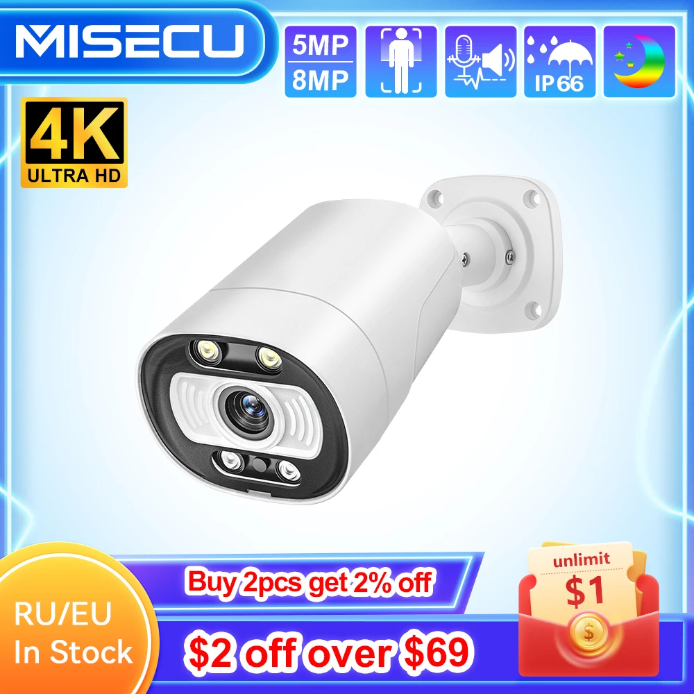 MISECU H.265 4K Ai POE 카메라, 5MP 8MP 양방향 통신, 인간 감지 야외 카메라, CCTV 시스템 감시 시스템용 title=MISECU H.265 4K Ai POE 카메라, 5MP 8MP 양방향 통신, 인간 감지 야외 카메라, CCTV 시스템 감시 시스템용
