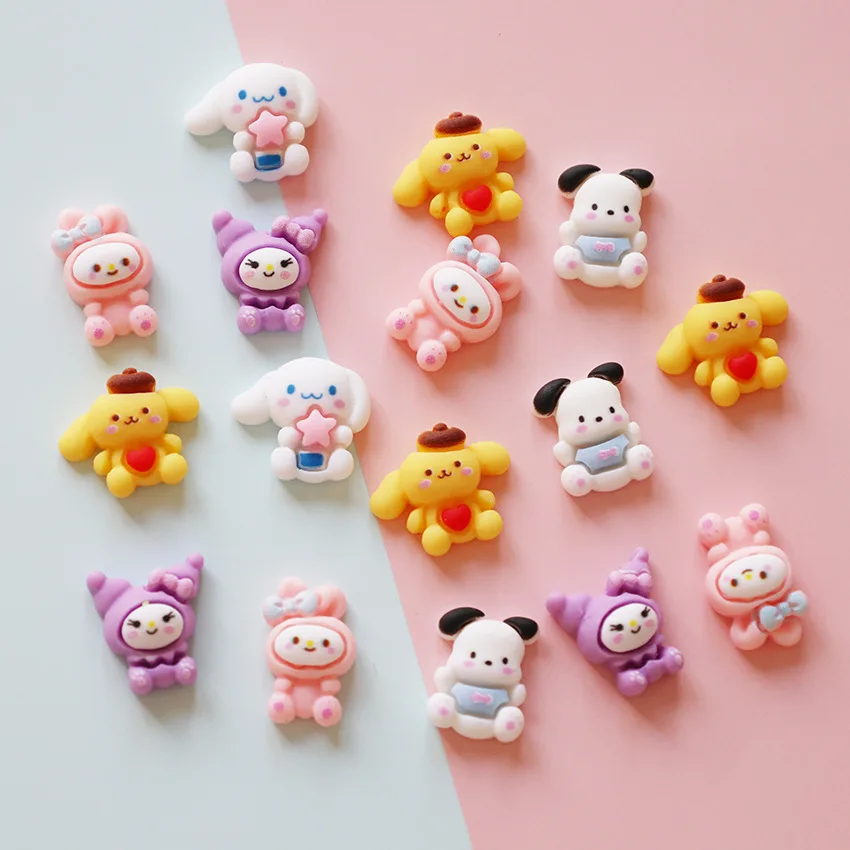 Sanrioed 레진 참, 네일 아트 장식, 카와이 애니메이션 모델, 전화 케이스, 헤어 클립 장식, DIY 액세서리, 50 개, 30 개 도매