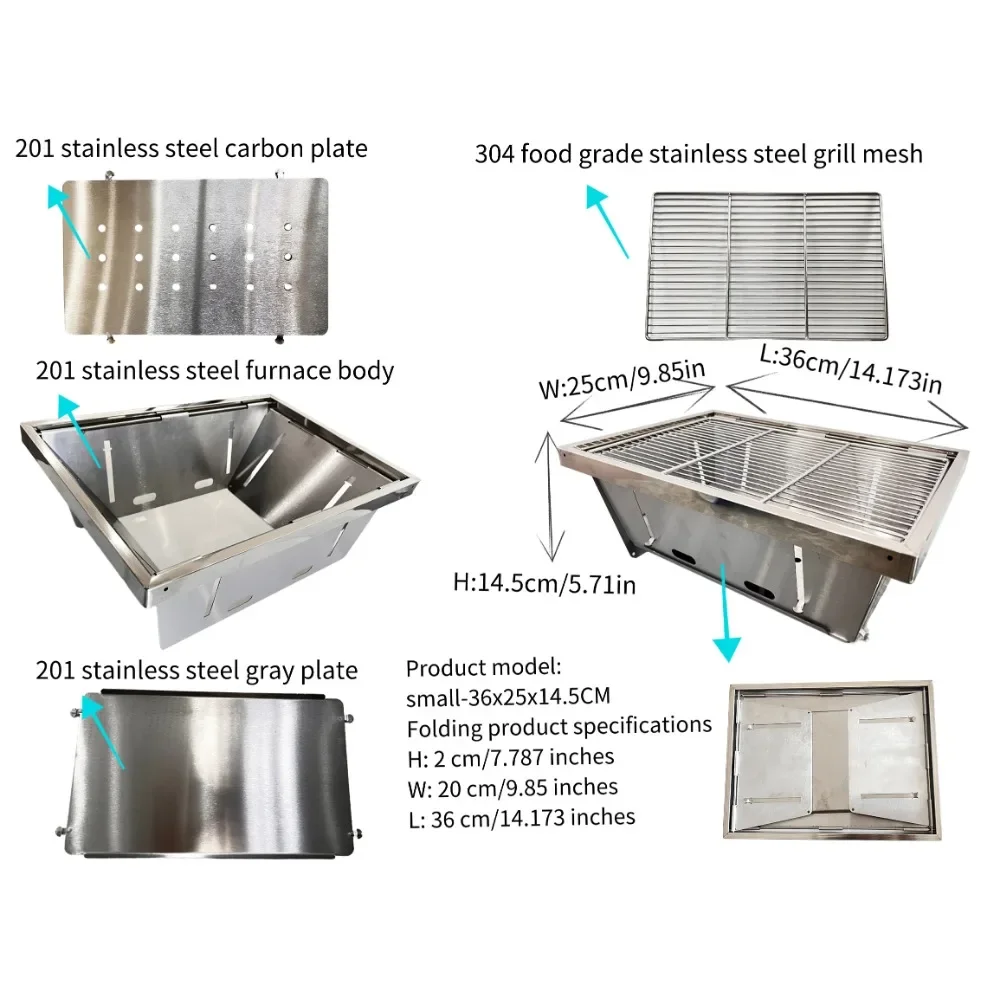 304 스테인리스 바비큐 그릴 적용, 휴대용 야외 아궁이, IGT 캠핑 데스크탑 난로, 접이식 소각대, 미니 캠핑 바비큐 난로, 가족 3-5인용 바비큐 난로, 피크닉, 야간 모닥불 소각대, 1초 개방 사용, igt 테이블 구성 요소의 구성 요소