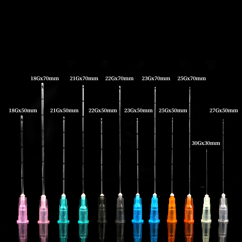 마이크로 캐뉼라 일회용 무딘 팁 바늘, 필러 주입용 노치형 요산, 18G, 21G, 22G, 23G, 25G, 27G, 30G 플레인 엔드, 10 세트