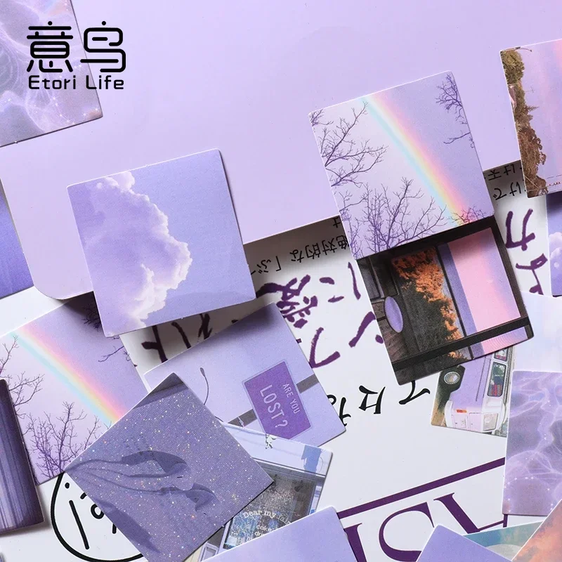 귀여운 보라색 별 달 안개 DIY 전화 스티커, 미적 장식 스크랩북 액세서리, 어린이 문구 용품, 46 개