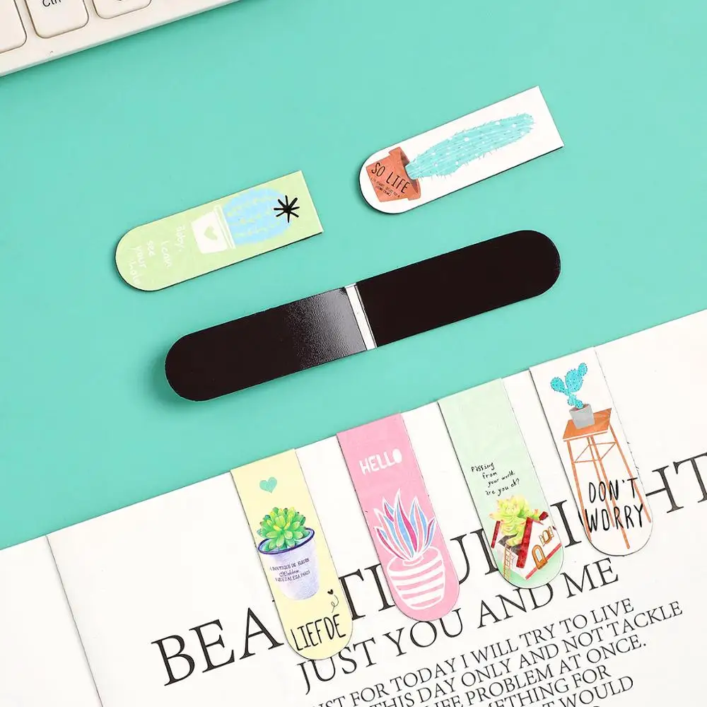 귀여운 만화 사쿠라 자석 북마크 생활 신선한 북마크 크리에이티브 북마크 마그네틱 책 카와이 학교 용품, 6 개/세트