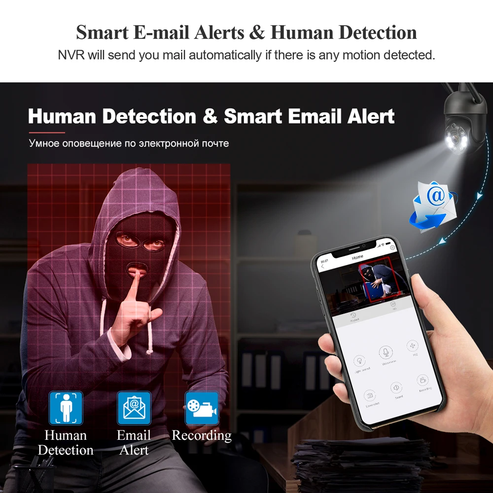 Techage PTZ 와이파이 IP 카메라, 야외 스피드 돔 무선 카메라, 자동 추적 AI 인간 감지, 컬러 나이트 비전, P2P 오디오, 3MP