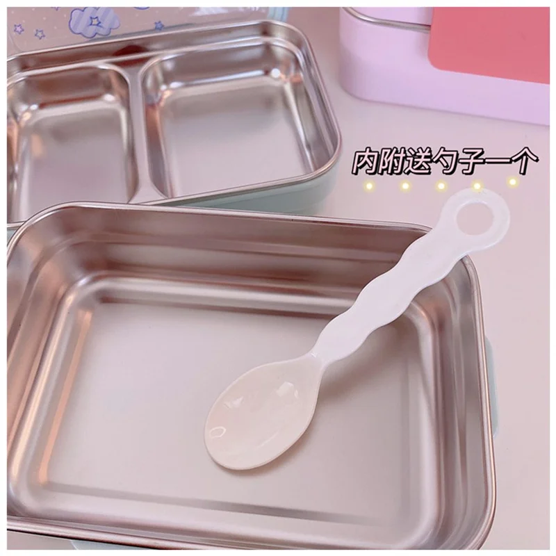 귀여운 산리오 쿠로미 이중 레이어 도시락 도시락, 쌀과 스테인레스 스틸 단열, 화상 방지 구획, 시나모롤 식기