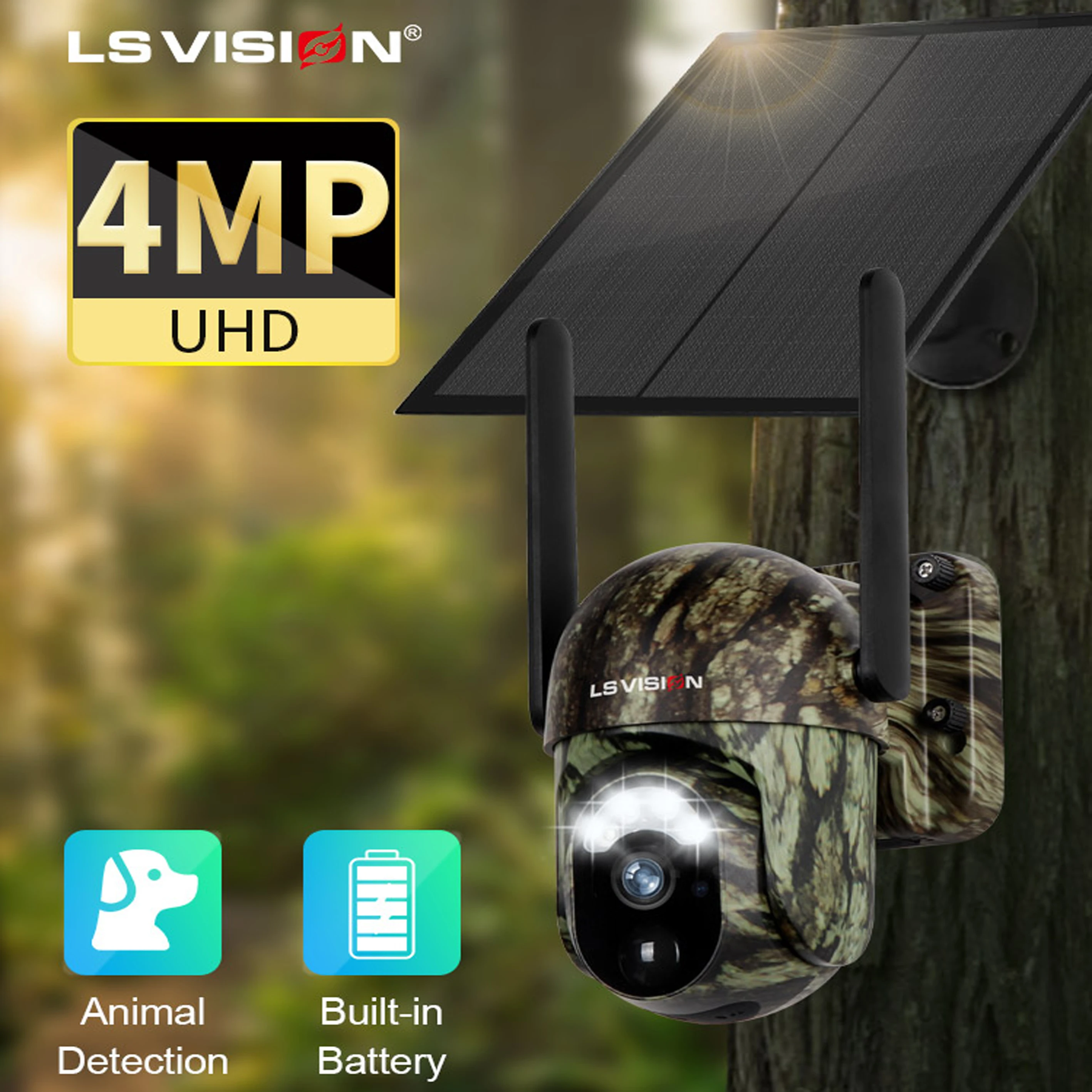 LS VISION 4G SIM 태양 보안 카메라 무선 야외 2K HD 비디오 감시 컬러 나이트 비전 인간/동물 탐지 title=LS VISION 4G SIM 태양 보안 카메라 무선 야외 2K HD 비디오 감시 컬러 나이트 비전 인간/동물 탐지