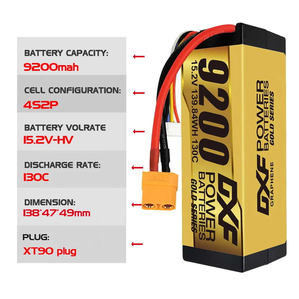 RC 1/8 버기 카용 하드케이스, XT90 EC5 플러그 포함, DXF 4S 14.8V, 15.2V, 5200mah, 6200mah, 6500mah, 7000mah, 8000mah, 8400mah, 9200mah
