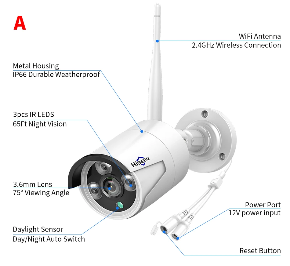 Hiseeu 무선 CCTV 시스템용 보안 무선 IP 카메라, 5MP, 3MP, 1080P, 와이파이, 야외 방수 IP 카메라, Eseecloud 앱 보기