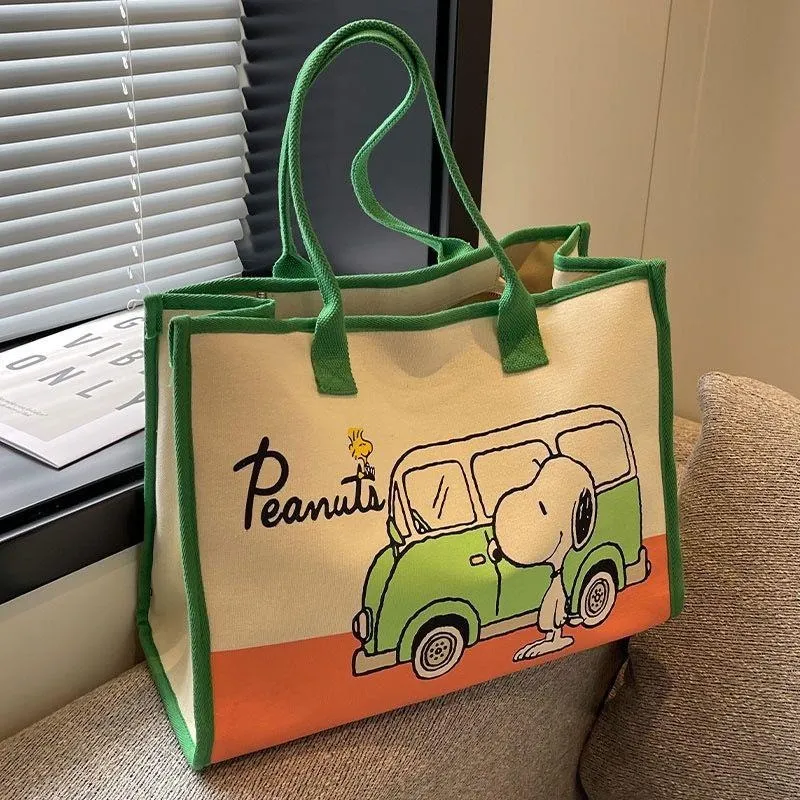 카와이 스누피 토트백, 캔버스 가방, 대용량 만화 여성 패션, 휴대용 PU 귀여운 인쇄 쇼핑백 title=카와이 스누피 토트백, 캔버스 가방, 대용량 만화 여성 패션, 휴대용 PU 귀여운 인쇄 쇼핑백