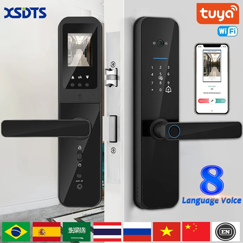 XSDTS-Tuya 와이파이 디지털 전자 스마트 도어 잠금, 생체 인식 카메라 지문 스마트 카드 암호 키 잠금 해제 title=XSDTS-Tuya 와이파이 디지털 전자 스마트 도어 잠금, 생체 인식 카메라 지문 스마트 카드 암호 키 잠금 해제
