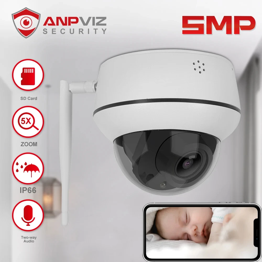Anpviz-야외 5mp PTZ 와이파이 IP 카메라, 5 배 줌 무선 보안 CCTV 카메라, 양방향 오디오 마이크 스피커, IR 30m IP66 CamHi H.265 title=Anpviz-야외 5mp PTZ 와이파이 IP 카메라, 5 배 줌 무선 보안 CCTV 카메라, 양방향 오디오 마이크 스피커, IR 30m IP66 CamHi H.265 