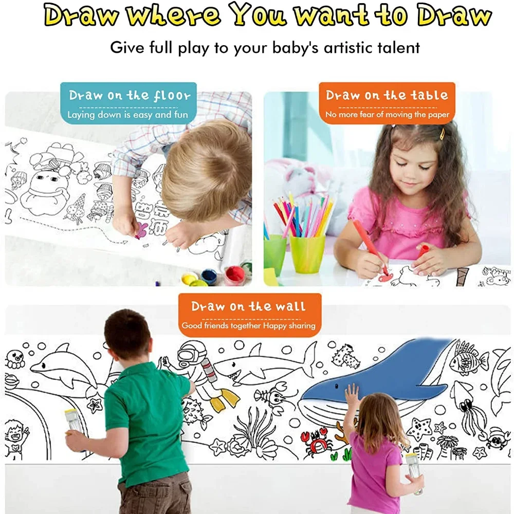 어린이 그림 롤 DIY 색칠하기 종이 롤, 컬러 채우기 종이, 낙서 스크롤 종이 컷, 어린이 그림 장난감, 교육 장난감