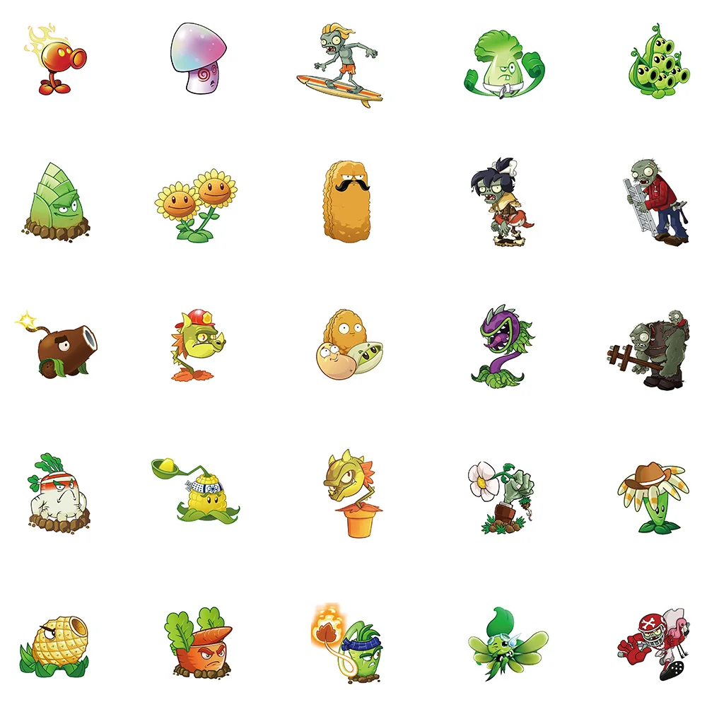 만화 게임 식물 대 좀비 스티커, 노트북 물병 전화 DIY 방수 그래피티 자전거 자동차 데칼, 50 개