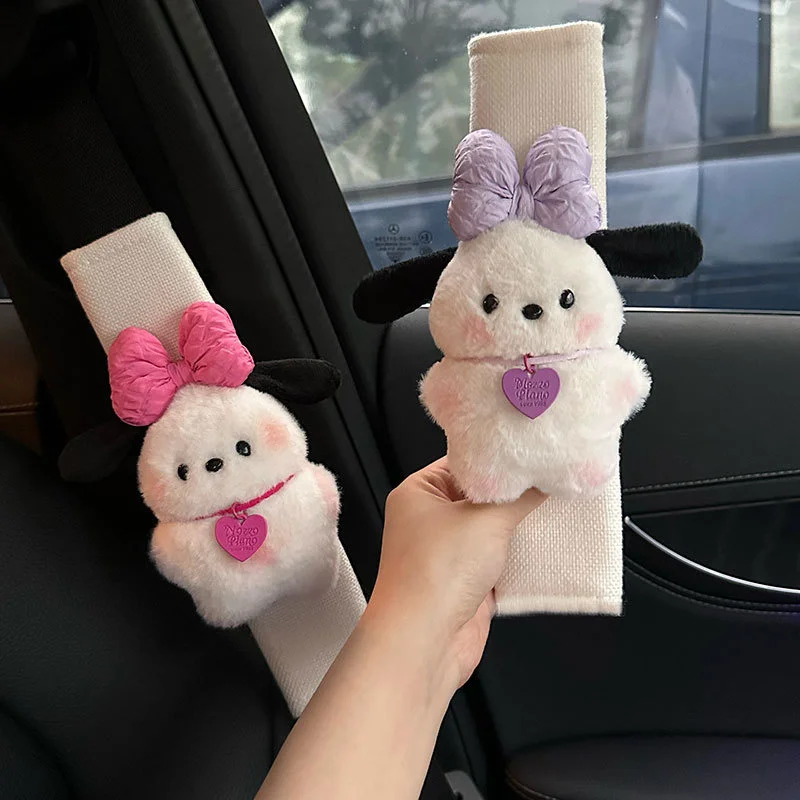 산리오 포차코 귀여운 카시트 벨트 커버, 귀여운 강아지 자동차 시트 벨트 어깨 패드 장식, 커플 자동차 인테리어 액세서리