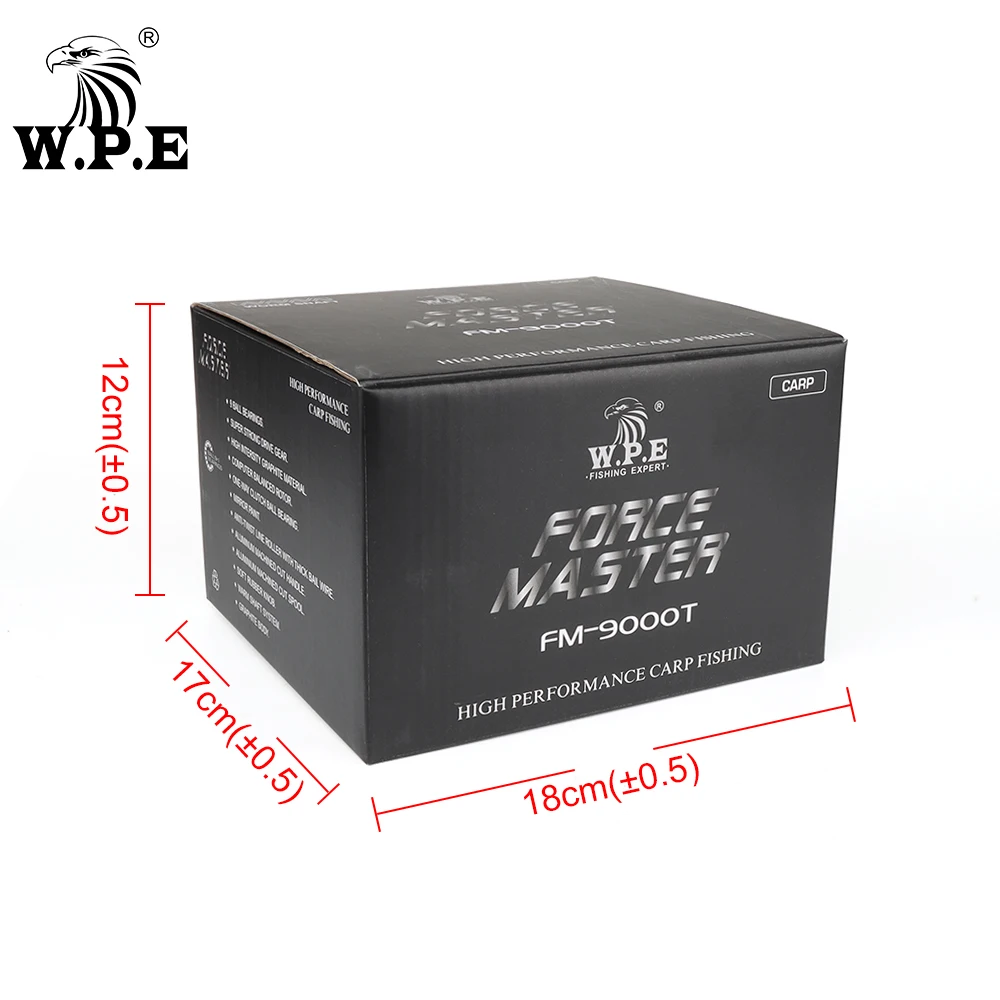 W.P.E FM9000 잉어 낚시 릴, 9 + 1 볼 베어링 스피닝 릴, 4.4:1 기어 비율, 풀 메탈 라인 스풀, 잉어 낚시 태클 페스카
