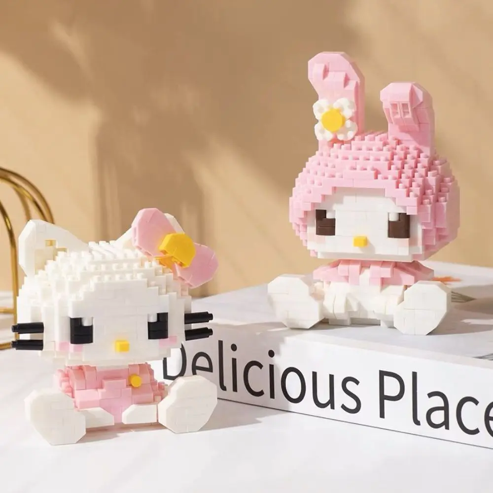 산리오 헬로 키티 멜로디 시나모롤 쿠로미 빌딩 블록 브릭 모델 장난감 소녀 귀여운 어린이 에듀 선물 조립 장난감 선물