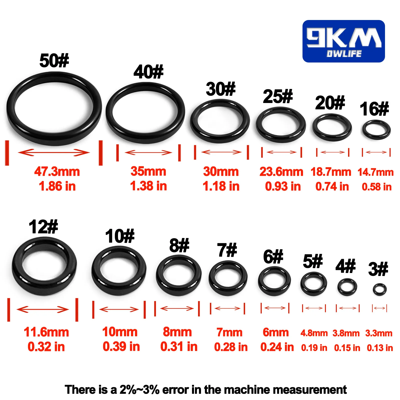 낚싯대 가이드 링 10 개 ~ 100 개, 내마모성 세라믹 가이드 링 로드 수리 교체 키트 알코나이트 링 블랙 6mm ~ 47.3mm