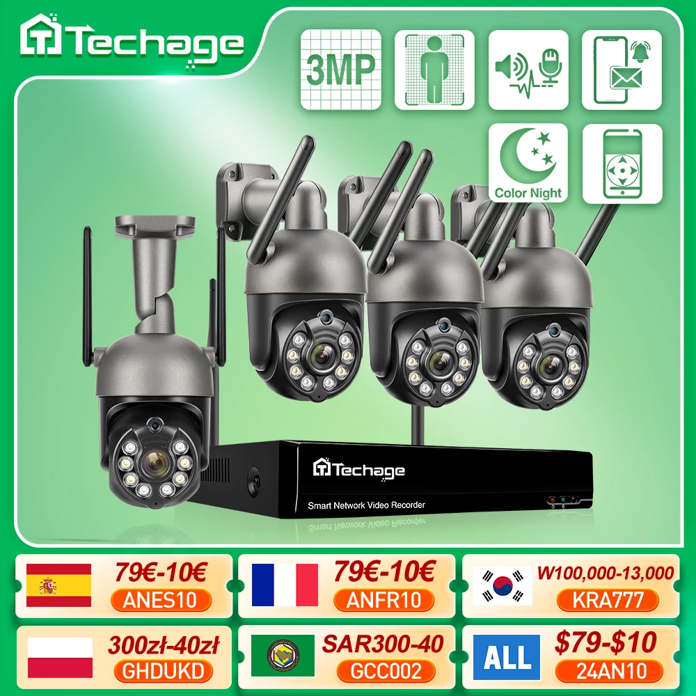Techage-무선 CCTV 시스템, 3mp, PTZ, 양방향 오디오, 와이파이, IP 보안 카메라, 10 채널, P2P, NVR 비디오 감시 키트, 인간 자동 추적 title=Techage-무선 CCTV 시스템, 3mp, PTZ, 양방향 오디오, 와이파이, IP 보안 카메라, 10 채널, P2P, NVR 비디오 감시 키트, 인간 자동 추적 