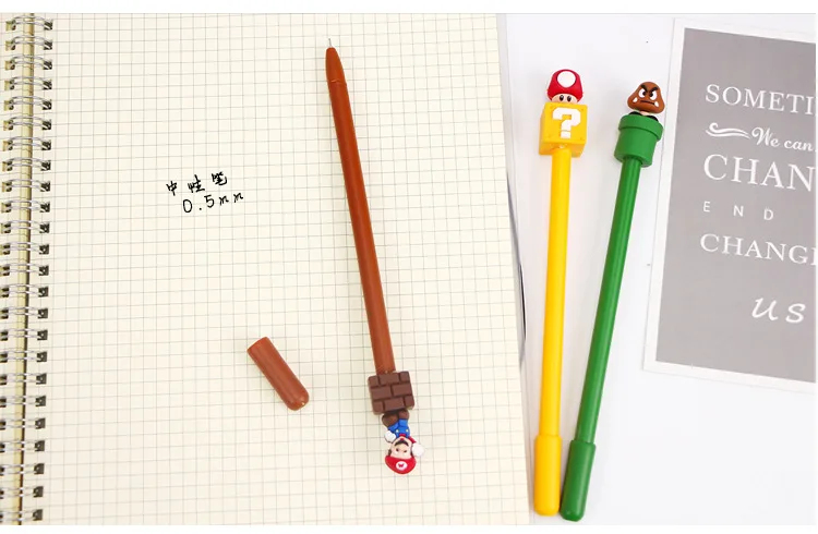 귀여운 만화 소프트 고무 블랙 중립 펜, 사무실 카본 워터 펜, 24 개 문구