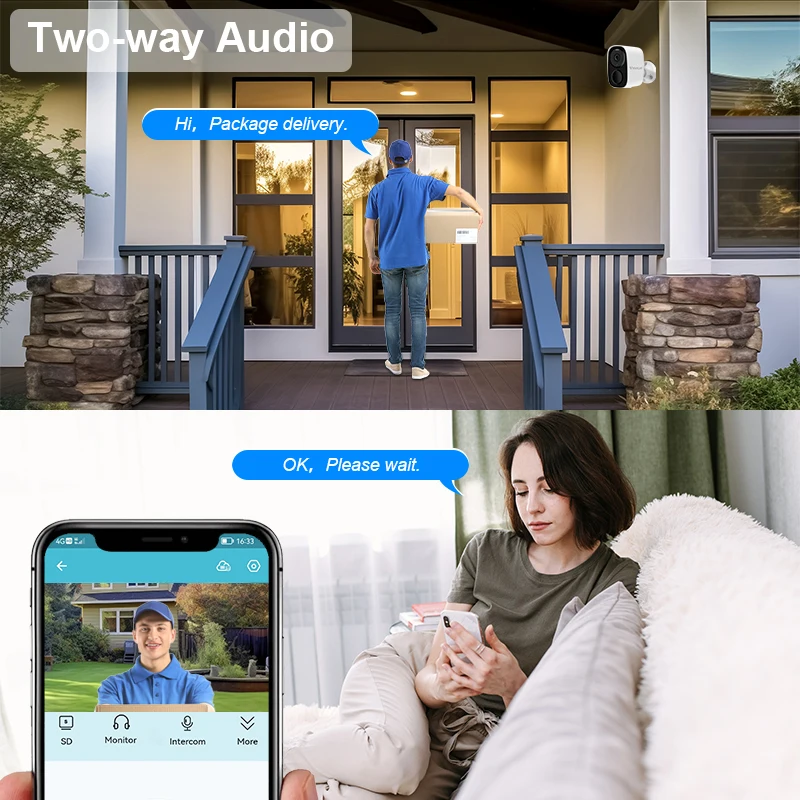5000mAh 충전식 배터리 카메라가있는 무선 Wi-Fi 카메라 CCTV 보안 카메라 야외 풀 HD 1080P 오디오 IP 카메라