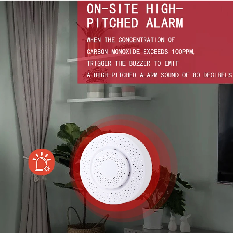 Tuya 스마트 라이프 CO 가스 누출 일산화탄소 감지기 WIFI/Zigbee APP 농도 표시 연기 감지 알람 센서 홈
