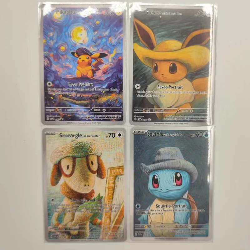 포켓몬 반 고흐 박물관 피카츄 컬렉션 카드, DIY 포켓몬 클래식 싱글 카드 게임 애니메이션, 자체 제작 카드 선물 장난감, 18 개