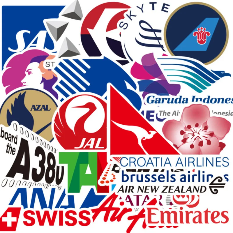 항공 항공기 회사 로고 스케이트보드 여행 가방, 전화 노트북 수하물 스티커, DIY 어린이 소녀 장난감, 10 개, 30 개, 55 개