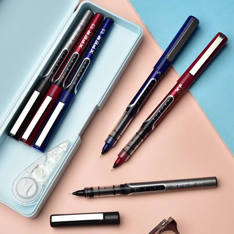 카와이 스트레이트 액체 롤러 볼 펜, 0.5mm 대용량 블루/블랙/레드 잉크 젤 펜, 학교 사무실 문구 용품, 3 개/세트