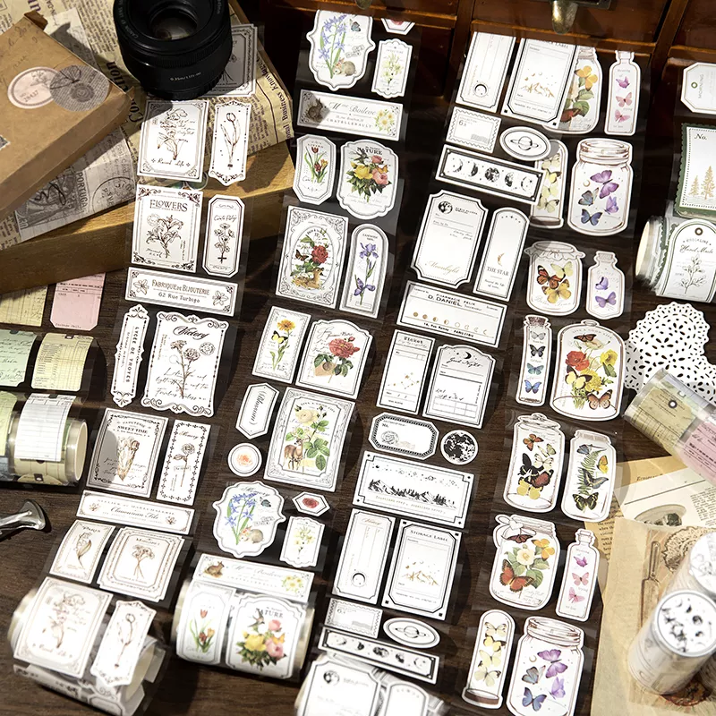 Yoofun 레트로 천연 식물 꽃 티켓 스티커 테이프, 빈티지 스크랩북 장식, 마스킹 테이프 스티커, 7.5x200cm title=Yoofun 레트로 천연 식물 꽃 티켓 스티커 테이프, 빈티지 스크랩북 장식, 마스킹 테이프 스티커, 7.5x200cm 