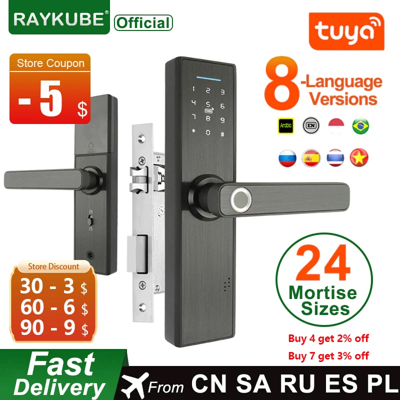 RAYKUBE-Wifi 전자 도어 잠금 장치, Tuya 앱 원격/생체 인식 지문/스마트 카드/암호/키 잠금 해제 FG5 Plus/ H4 title=RAYKUBE-Wifi 전자 도어 잠금 장치, Tuya 앱 원격/생체 인식 지문/스마트 카드/암호/키 잠금 해제 FG5 Plus/ H4