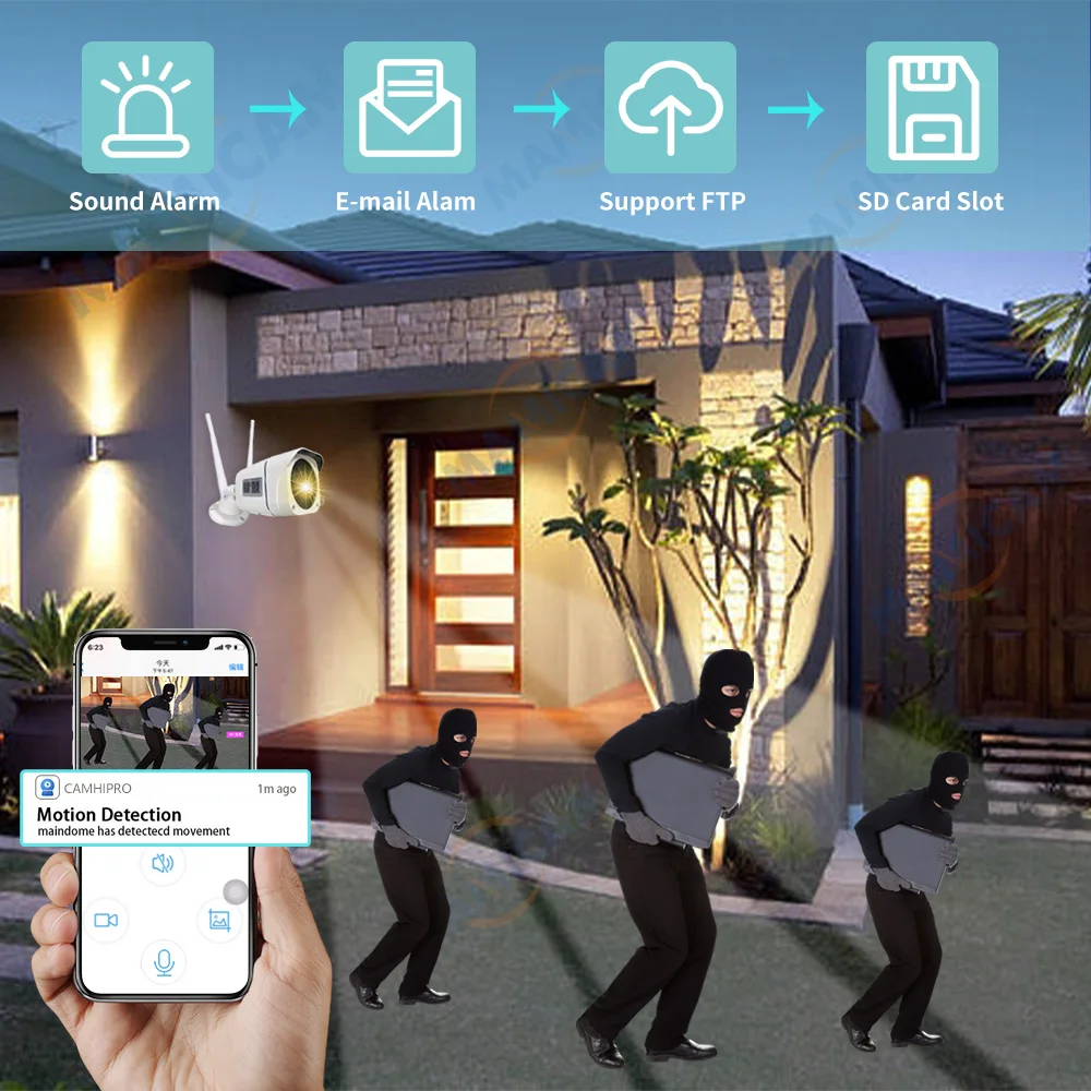 4G SIM 카드 IP 카메라, 5MP HD 야외 무선 와이파이 보안 총알 카메라, 1080P 비디오 감시 CCTV, 금속 P2P IP66 Camhipro