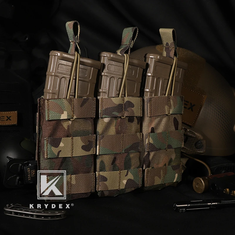 KRYDEX 전술 MOLLE 5.56mm 매그 파우치, 싱글, 더블, 트리플 오픈 탑 MOLLE 스트랩 매거진 파우치, M4 M16 군사 액세서리