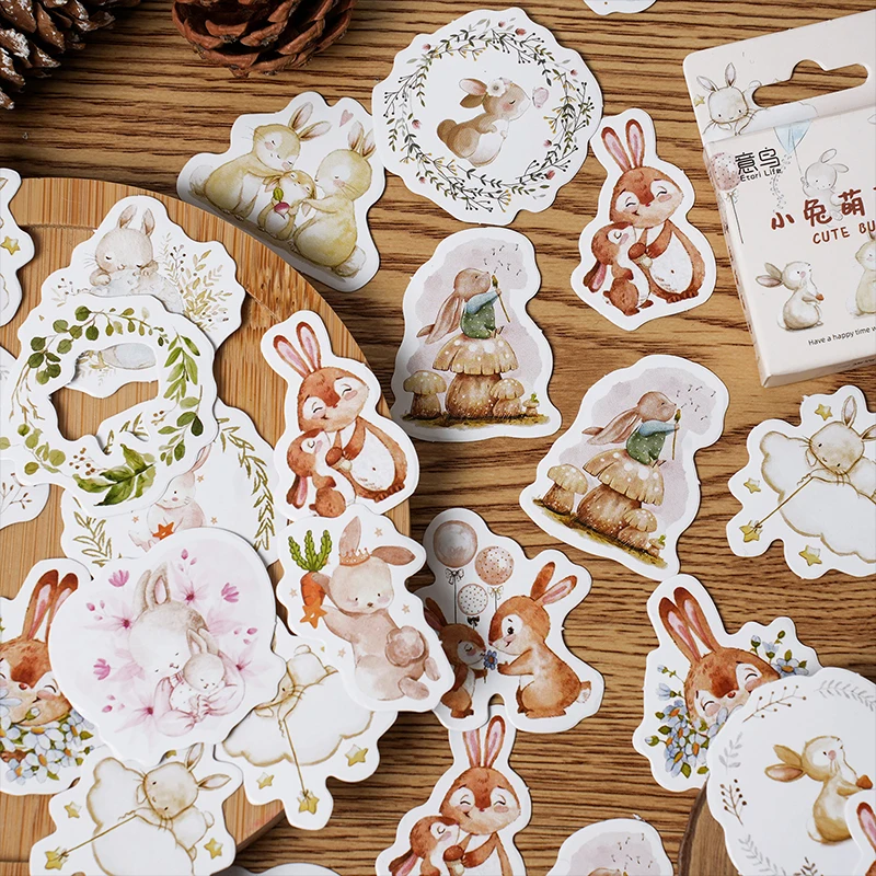 귀여운 토끼 스케치북 스티커, 미적 일기 장식, 스크랩북 어린이 문구 학용품, 10 개, 25 개, 46 개