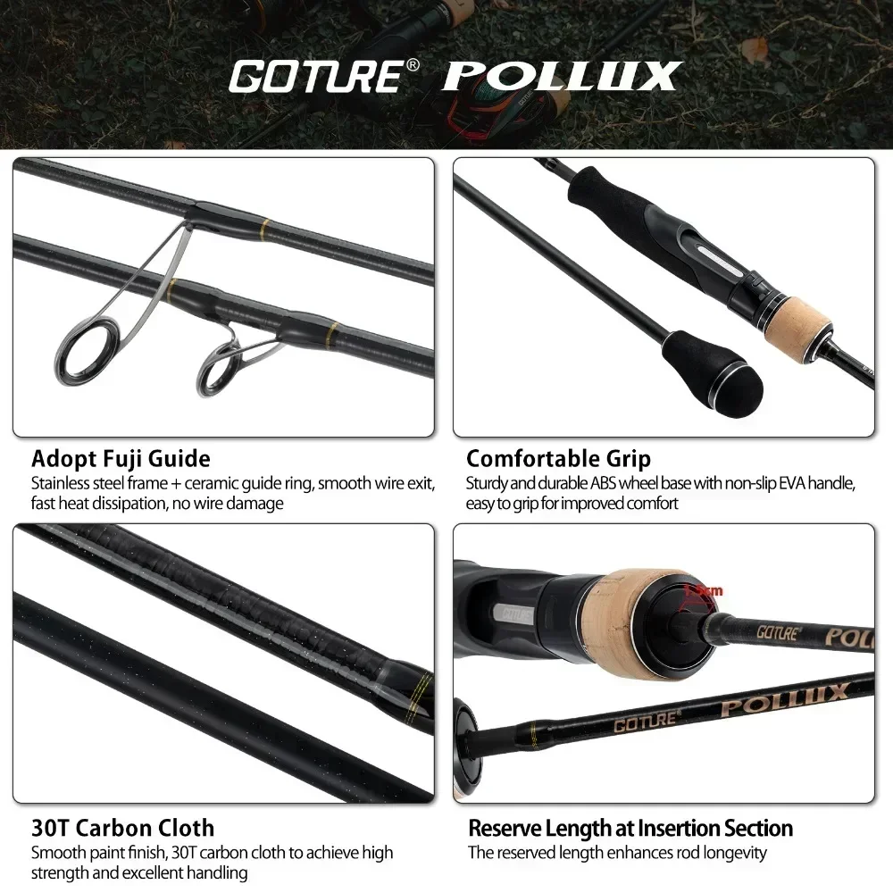 Goture POLLUX 슬로우 지깅 로드, 스피닝 베이트 캐스팅, 30T 후지 링 바다 낚싯대, 1.83m, 1.98m, 6ft, 6.6ft, ML, M, MH