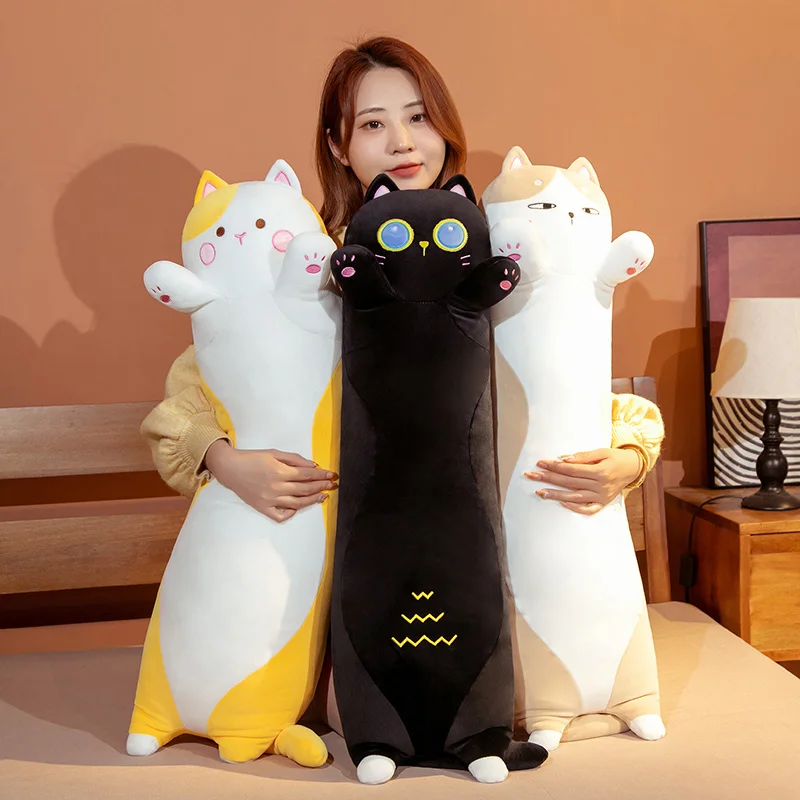 원통형 동물 볼스터 베개 고양이 인형 봉제 장난감, 어린이 잠자는 친구 선물, 90 ~ 130cm 길이 거대 고양이, 1 개