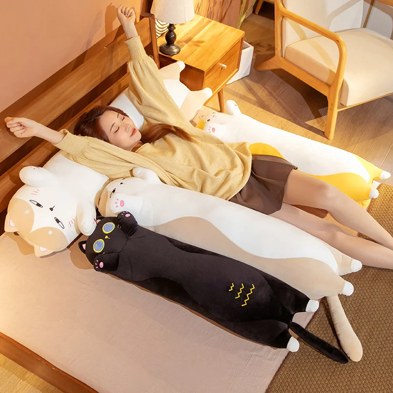 원통형 동물 볼스터 베개 고양이 인형 봉제 장난감, 어린이 잠자는 친구 선물, 90 ~ 130cm 길이 거대 고양이, 1 개