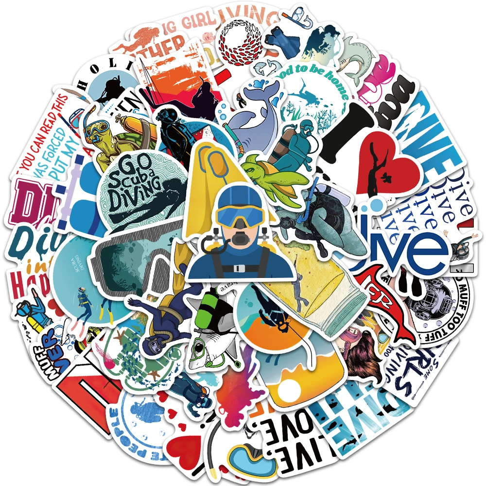 다이빙 스포츠 만화 스티커, 노트북 물병 어린이 장난감, 비닐 방수 그래피티 스케이트보드 자동차 데칼, 50 개
