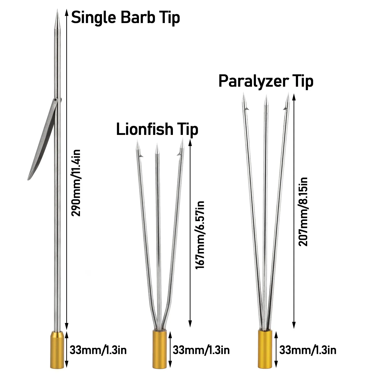스테인레스 스틸 프롱 작살 물고기 스피어 포크, 다이빙 얼음 차단기, 드릴 태클, 3 프롱 라이온피시 팁, 마비저 팁, 싱글 바브 팁