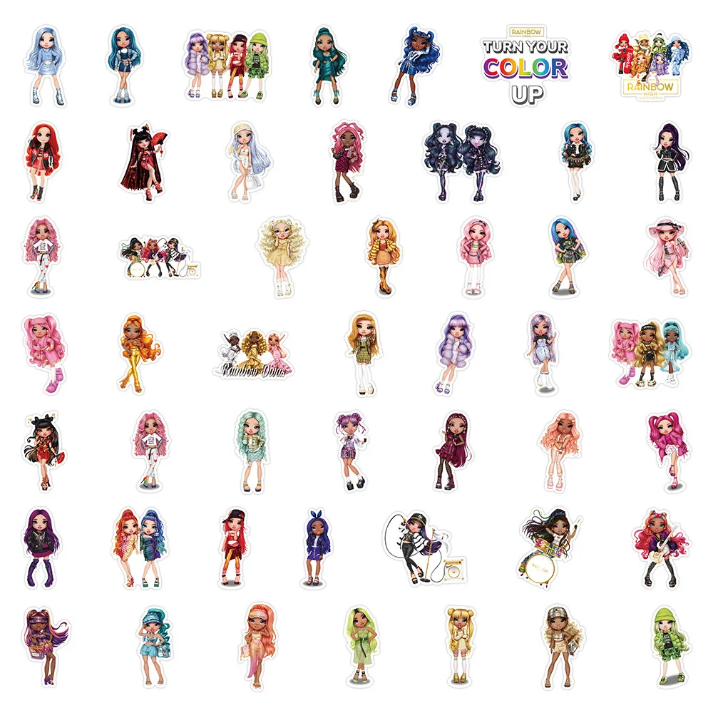 만화 귀여운 무지개 인형 개성 그래피티 크리에이티브 스티커, 책상 기타 컴퓨터 자동차 방수 스티커, 도매, 10 개, 30 개, 50 개