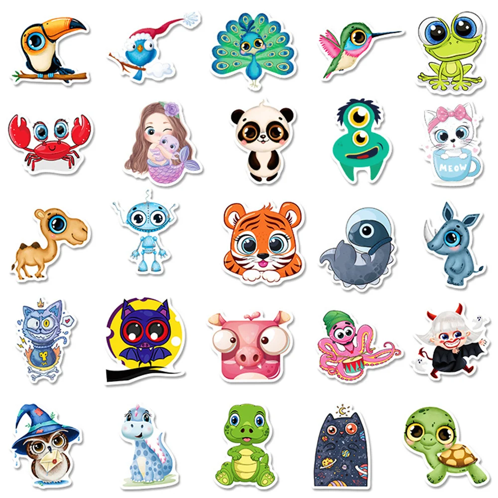 귀여운 동물 큰 눈 스티커, 작고 신선한 만화 개성 노트북, 냉장고 물컵 트렌드 기타, 도매, 10 개, 30 개, 50 개