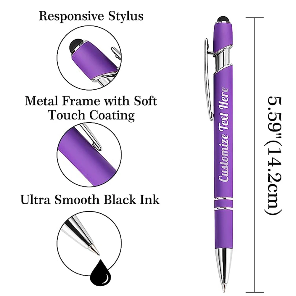스타일러스 팁이 있는 맞춤형 볼펜, 이름 인쇄 로고 금속 펜, 비즈니스 졸업 생일 기념일 선물 펜