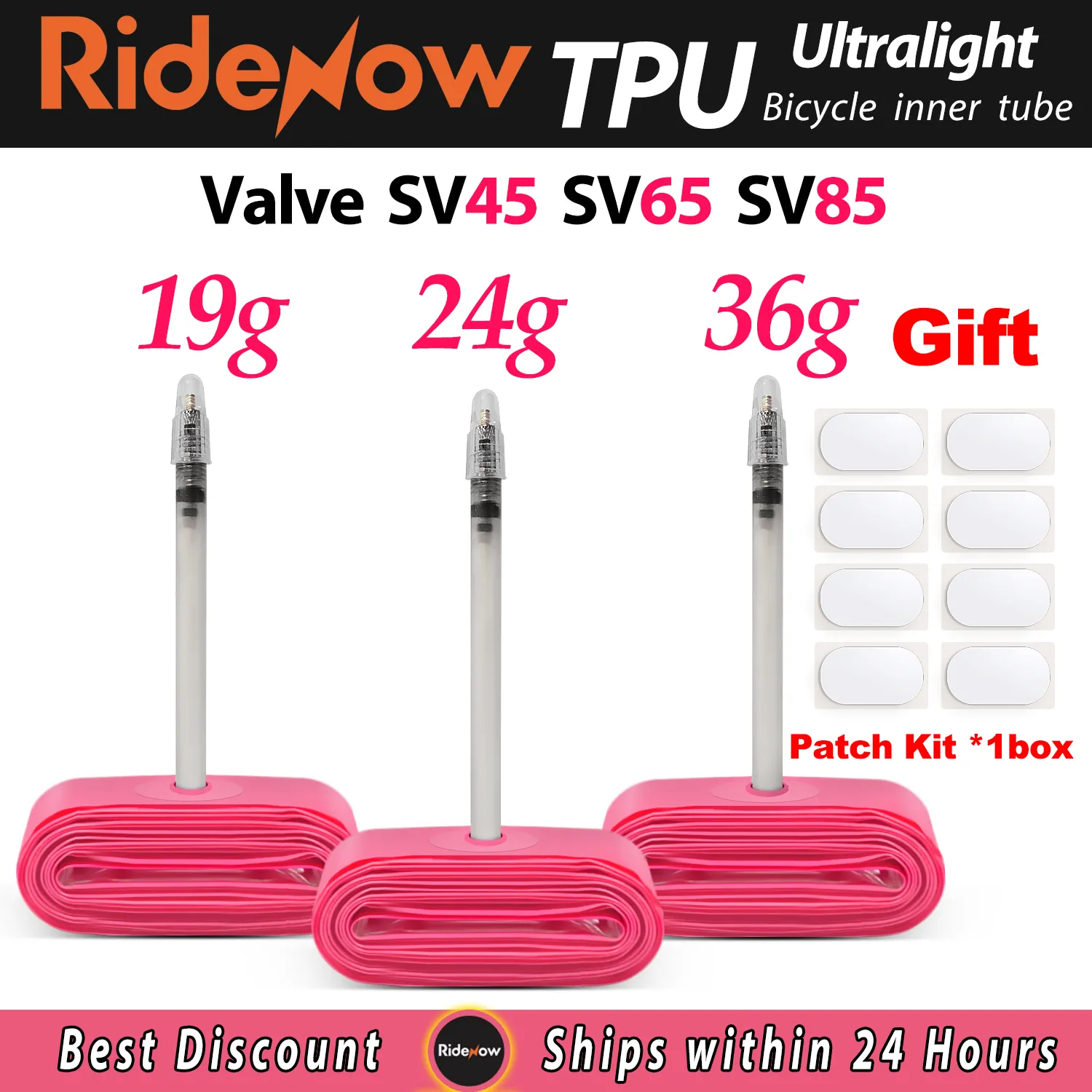 RideNow 초경량 자전거 내부 튜브, TPU 소재 타이어 프렌치 밸브, 초경량, MTB 도로 자전거, 19g, 24g, 36g, 700x18, 25, 28 title=RideNow 초경량 자전거 내부 튜브, TPU 소재 타이어 프렌치 밸브, 초경량, MTB 도로 자전거, 19g, 24g, 36g, 700x18, 25, 28 