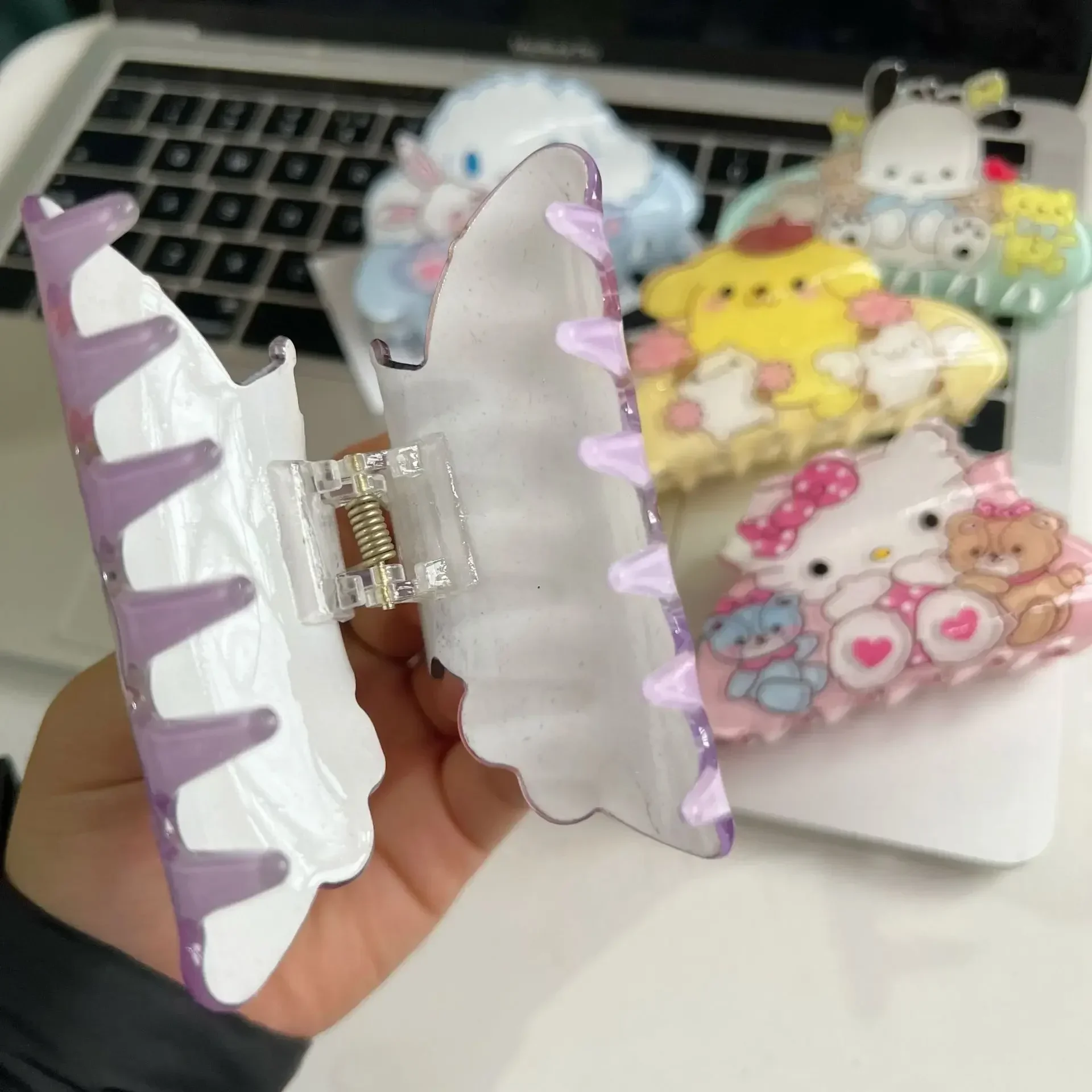 작은 동물 그립 클립 귀여운 달콤한 소녀 머리핀, 백 헤드 스푼 머리핀, 만화 헬로 키티 쿠로미스 상어 클립 선물