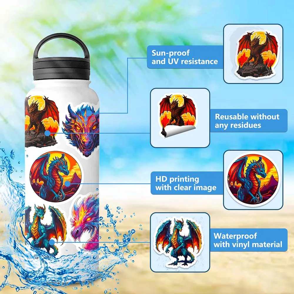 만화 멋진 파이어 윙 드래곤 다양한 스티커 팩, 어린이 여행 수하물 노트북 노트북 장식, 그래피티 데칼, 10 개, 50 개