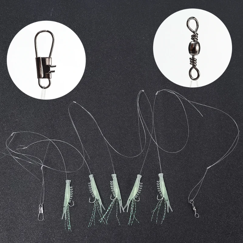 야광 소프트 새우 낚시 후크, 물고기 스킨 스트링 후크, 고등어 가시 후크, 배스 대구 미끼, 바다 낚시, 시뮬레이션 미끼, 5 개