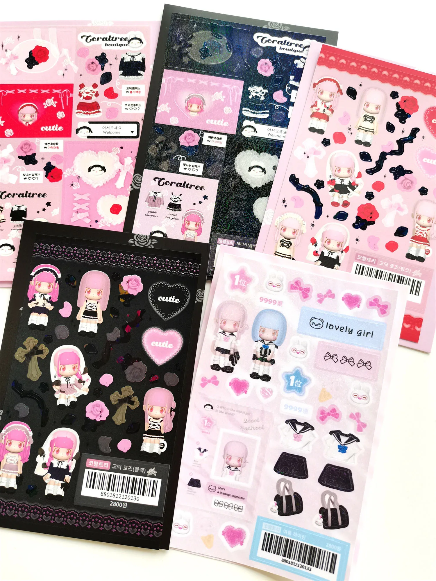 SKYSONIC-보보 코랄 풀 세트 시리즈 장식 스티커 스위트 걸 서브 한국어 DIY 스티커, 저널 정크 아젠다 문구 용품